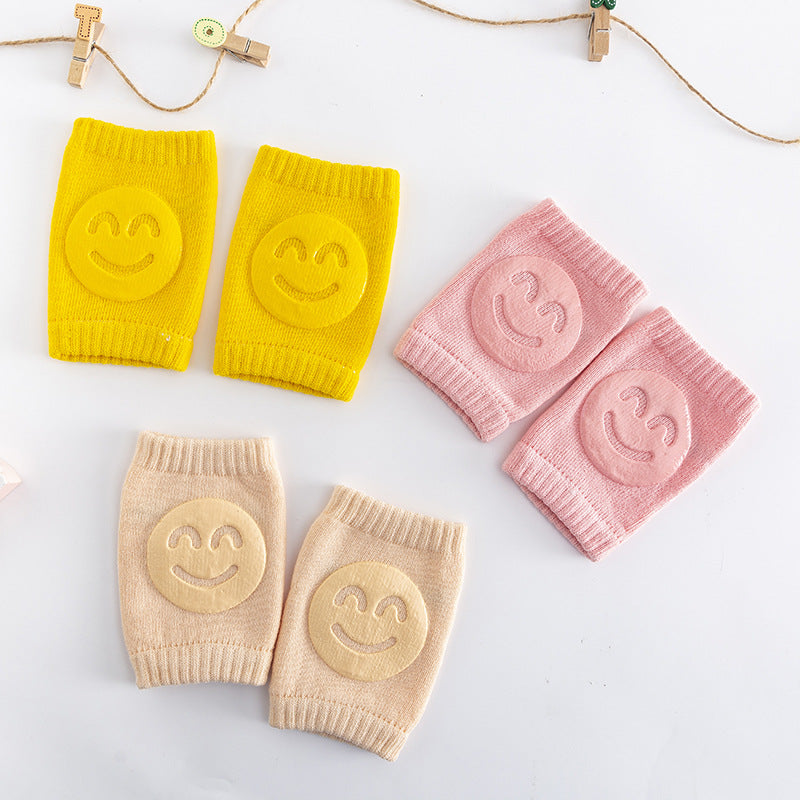 Woolen Baby Knee & Elbow Protectors – Soft Smiling Face Design for Crawling & Walking Protection