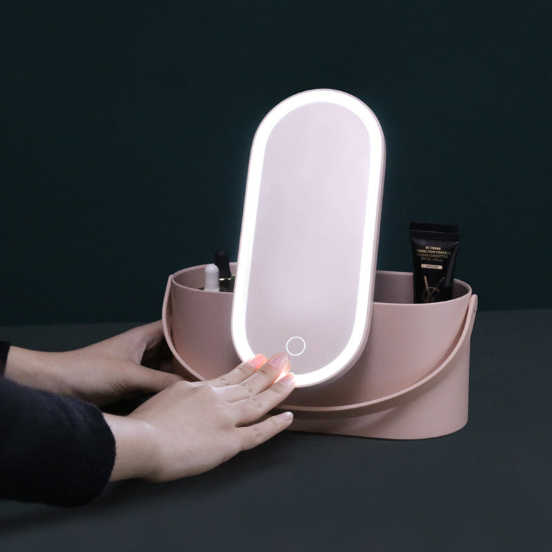Portable LED Makeup Mirror Organizer – Storage Box with Light
