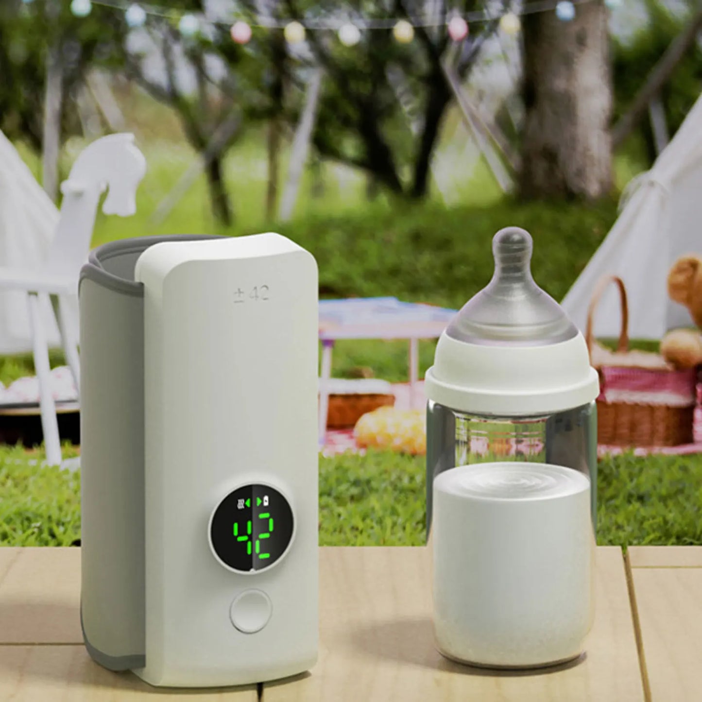 Digital Rechargeable Baby Bottle Warmer – 6 Temperature Settings, LED Display, USB Charging for Picnic & Camping
