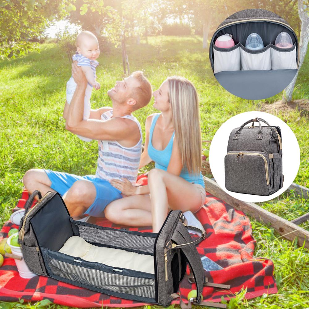 4-in-1 Convertible Baby Diaper Bag Backpack – Lightweight Travel Storage with Built-In Baby Bed