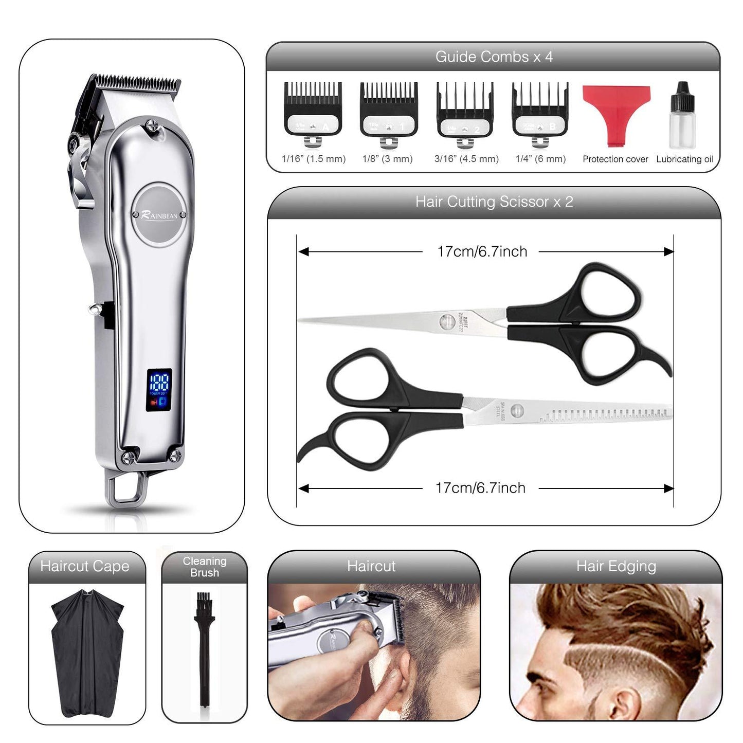 3-in-1 Waterproof Beard Trimmer Grooming Kit – Cordless Hair Clipper