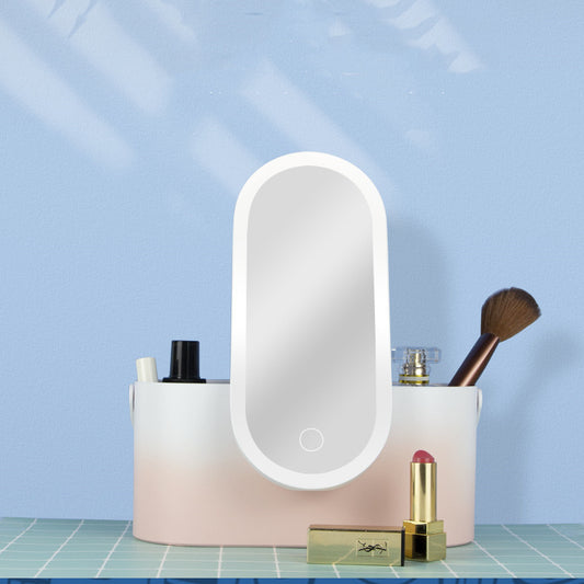 Portable Handheld Dressing Box Mirror Desktop Beauty Mirror with Lamp