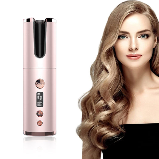 Wireless Automatic Hair Curler – Rechargeable Rotating Curling Iron