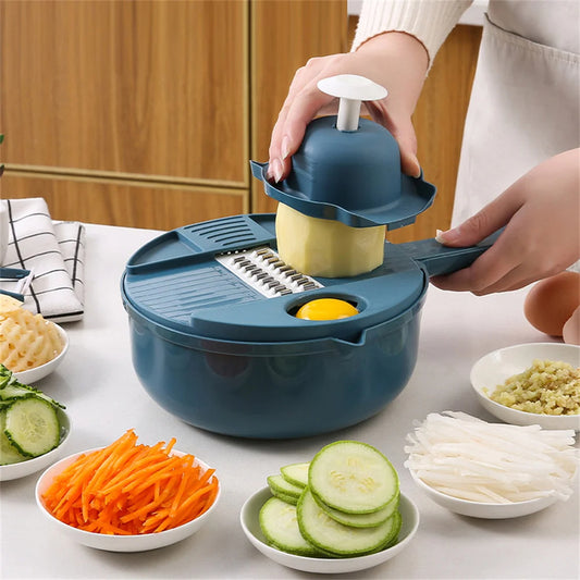 6-in-1 Vegetable Grater with Container – Multifunctional Potato Shredder & Radish Slicer