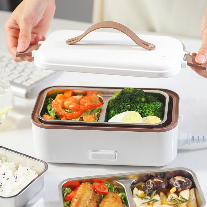 Electric Stainless Lunch Box with Rice Steaming – Portable Plug‑In Food Warmer